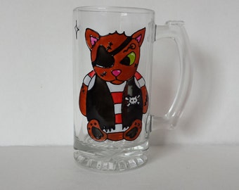 SALE - Handpainted beer mug: Pirate Cat