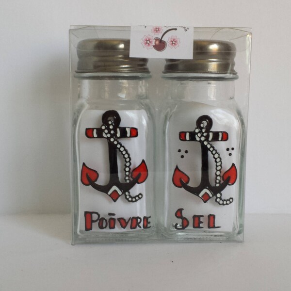 SALE - Handpainted salt and pepper shakers: Old school Anchor Design