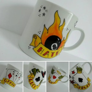 LIQUIDATION - Designs de Gambing peints à la main sur une tasse en céramique blanche (Choisir votre design)
