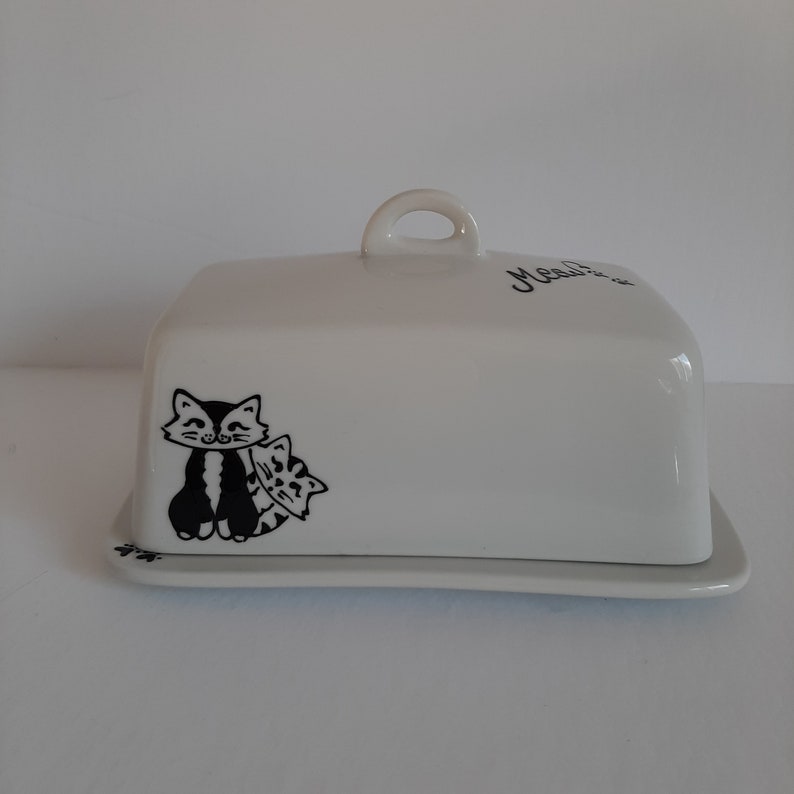Cute Handpainted cats on ceramic butter dish Etsy