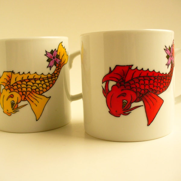 SALE - Handpainted mug: Yellow or red Koi Fish (1 pcs of each ready for shipping)