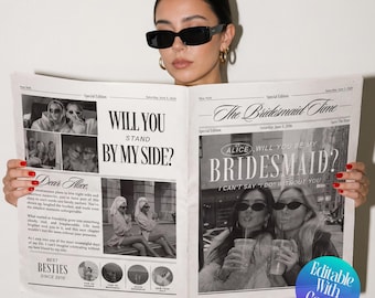 Will You Be My Bridesmaid Newspaper Template, Bridesmaid Proposal Newspaper with Photo, Maid of Honor Proposal Card, Flower Bouquet Wrap