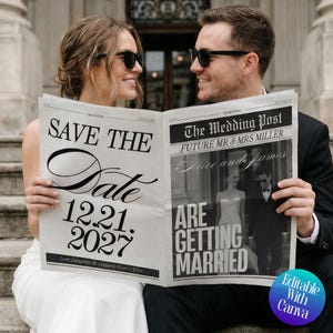 Wedding Newspaper Wedding Program, Save The Dates Engagement Newspaper, Custom Newspaper Template Itinerary, Personalized Favors Template