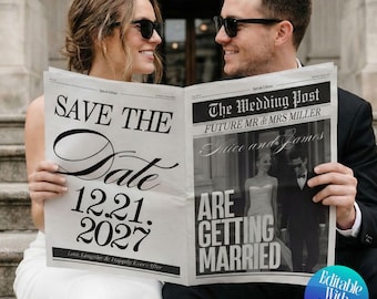 Wedding Newspaper Wedding Program, Save The Dates Engagement Newspaper, Custom Newspaper Template Itinerary, Personalized Favors Template