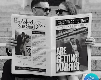 Wedding Newspaper wed, Save The Dates Engagement Newspaper, Custom Newspaper Template Future Mrs keepsake, Engagement Canva Template Instant