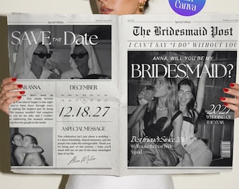 Will You Be My Bridesmaid Proposal Newspaper Template, Flower Bouquet Wrap, Maid of Honor Proposal Newspaper with Photo, Bridesmaid Gifts