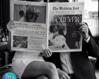 Wedding Newspaper Wedding Program, Save The Dates Engagement Newspaper, Custom Newspaper Template Itinerary, Personalized Favors Template