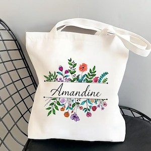 Personalized tote bag, first name, gift idea – floral pattern