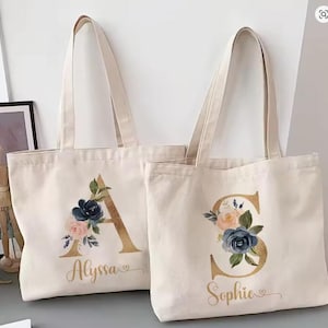 Customizable tote bag, initial and first name tote bag