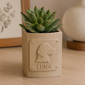 Custom Pet Portrait 3D Printed Planter Pot, Personalized Dog Silhouette Succulent Holder, Hand Painted Memorial Plant Pot for Desk