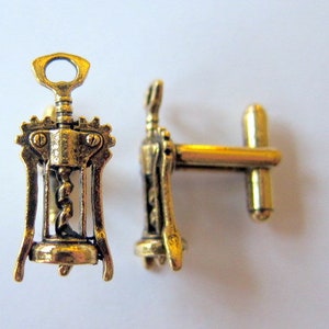 gold wine corkscrew cuff links