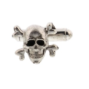 silver skull and crossbones cufflinks