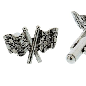 Silver Checkered Racing Flag Cuff Links