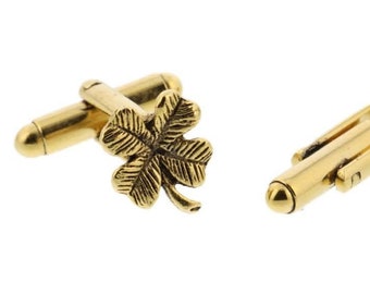 Gold Four Leaf Clover Cuff Links