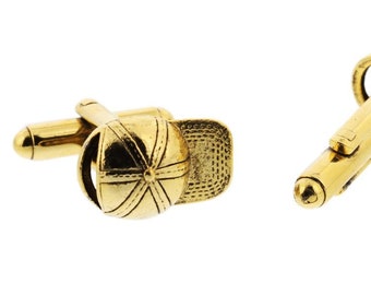 Gold Baseball Hat Cuff Links