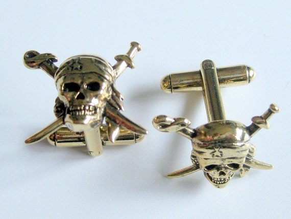 Gold Skull Swords Cuff Links