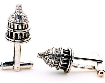 Silver US Capital Building Cuff Links