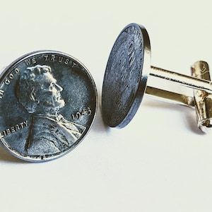 Handmade Vintage 1943 Steel War Penny Cufflinks