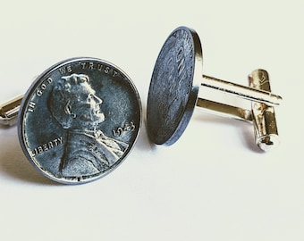 Handmade Vintage 1943 Steel War Penny Cufflinks