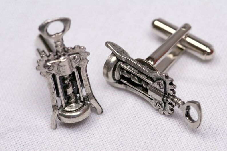 silver wine corkscrew cuff links image 4