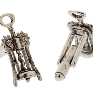silver wine corkscrew cuff links image 1