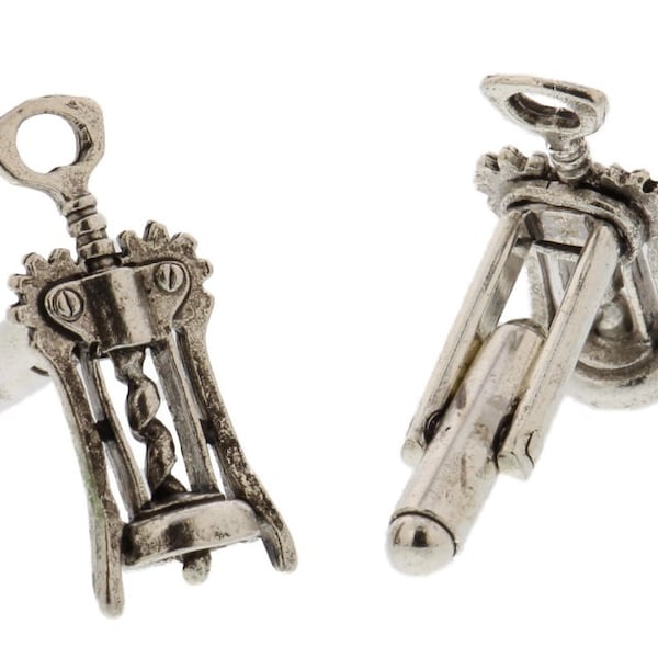 silver wine corkscrew cuff links