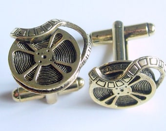 Gold Movie Film Reel Cuff Links