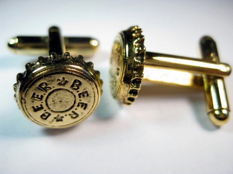 Gold Beer Bottle Cap Cocktail Cufflinks image 1