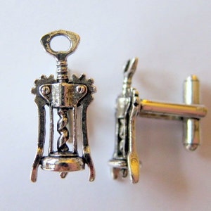 silver wine corkscrew cuff links image 2