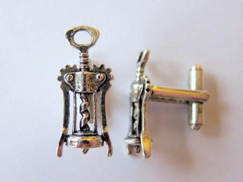 silver wine corkscrew cuff links image 2