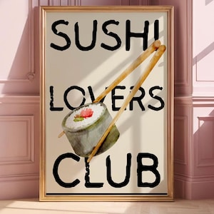 Sushi Poster, Japanese Food Wall Art, Sushi Roll Print, Modern Food Illustration, Trendy poster, Kitchen Wall Art Print