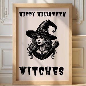 Happy Halloween Witches Printable Wall Art – Witch Decor Digital Download | Gothic Halloween Poster | Modern Witchy Home Decor