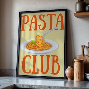 Pasta Club Poster/ Trendy Kitchen Wall Art/Italian Food Print Pasta Poster/Dining Room Decor /Digital Download