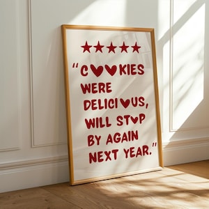 Funny Santa Christmas Print: Cookie Review, Humorous Holiday Wall Art Digital Download