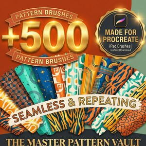 Procreate Pattern Brushes Bundle 500+, Seamless Patterns for iPad Brushe Drawing, Painting Kit, Texture Brushes Set, Digital Art Tools