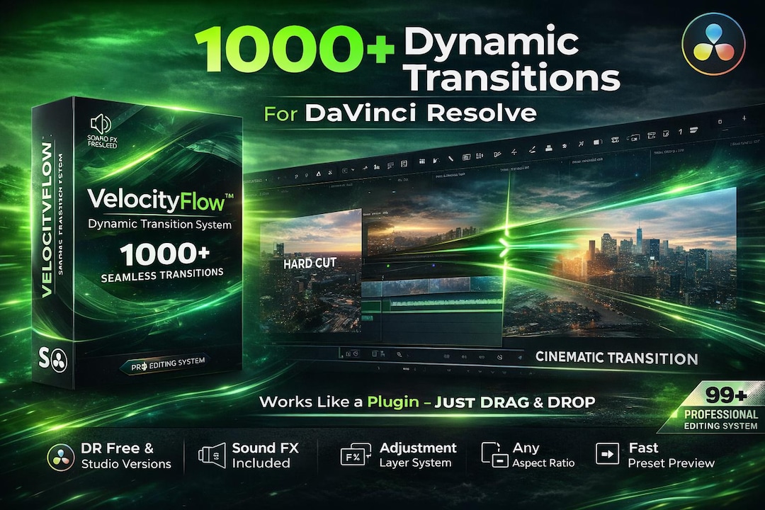 Davinci Resolve Transitions Pack – 1000+ Seamless Video Dynamic , Drag ...