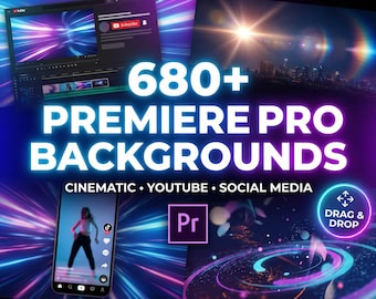 May include: An advertisement for Premiere Pro backgrounds. The image displays the text "680+ Premiere Pro Backgrounds" alongside the Adobe Premiere Pro logo. The image also includes a smartphone showing a video, a YouTube interface, and abstract graphics.