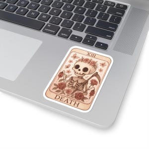 ピンクの花のマカブレデスタロットカードステッカー、フローラルゴスデカール、ラップトップデカール、電話ステッカー、ウォーターボトルステッカー、ボヘミアンステッカー