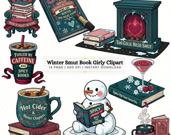 Spicy Winter Romance Clipart Bundle: Book Lover PNG Stickers | Smut Book Girly (Digital Download)