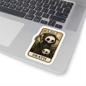Makaber Tarot Tod Kartenaufkleber, Gothic Halloween Skelett Aufkleber, Gruselig Witchy Mystisch Laptop Aufkleber, Okkulter Sensenmann Journal Aufkleber,