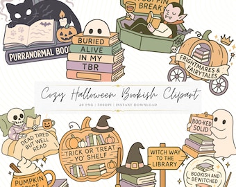 Cozy Halloween Clipart: Witchy Ghosts, Pumpkins PNG Bundle (Digital Download)
