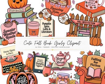 Fall Book Girlies Clipart Bundle: Bookish Reader PNG Stickers (Digital Download)