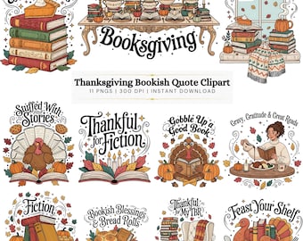 Thanksgiving Book Lover Clipart Set | Cozy Autumn PNGs (11)