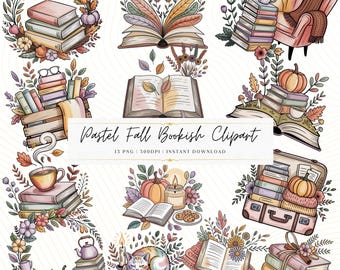 Pastelkleuren herfstboek: gezellige herfst png-bundel (300 dpi)