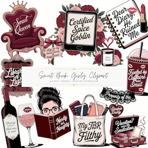 Kryddig romans clipart-paket: Bokälskare PNG-klistermärken | Smut Book Girly (digital nedladdning)