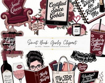 Spicy Romance Clipart Bundle: Book Lover PNG Stickers | Smut Book Girly (Digital Download)