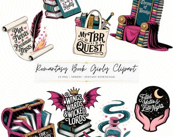Romantasy Book Clipart Bundle: Girly Fantasy PNG Illustrations (Digital Download)