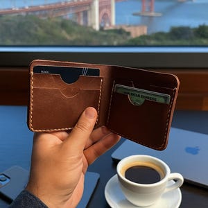 Slim Leather Wallet, DATE NIGHT, Personalized Bifold Wallet, Handmade Wallet for Men, Mens birthday gift, Monogram Mens wallet