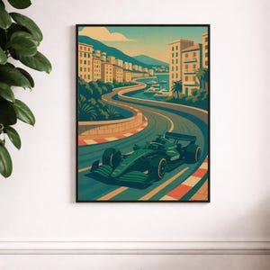 Aston Martin F1 Monaco Grand Prix Vintage Poster – Digital Download Racing Wall Art, Classic Formula 1 Print for Motorsport Fans