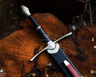 Hand-Forged High Carbon Steel Ranger Sword: 39-inch Replica with Leather Scabbard